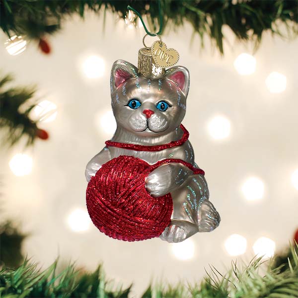 Grey Playful Kitten Ornament - themonogram manor 