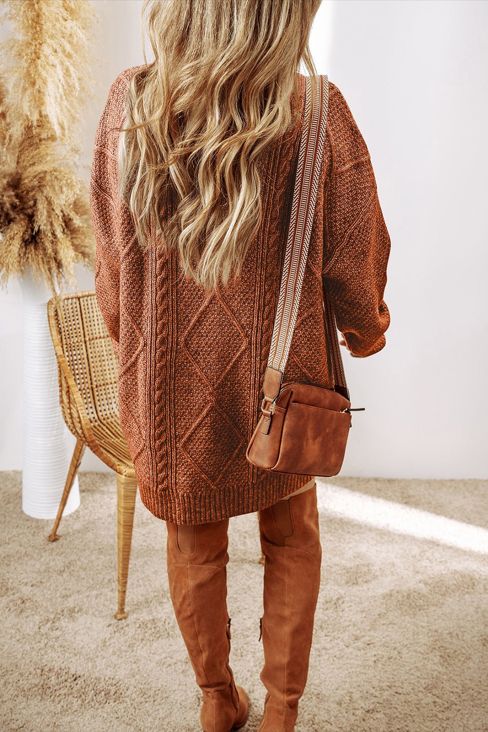 Cable Knit Sweater Dress in Coffee - themonogram manor 