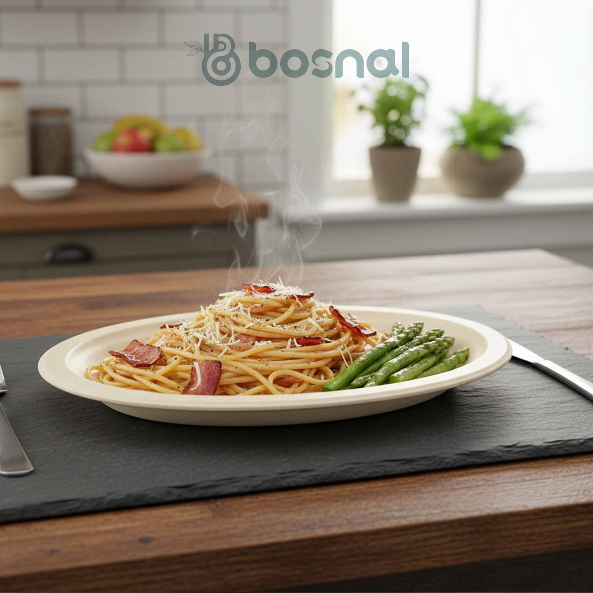 Bosnal - Sugarcane Bagasse Compostable Plates, 10 inch, Oval - themonogram manor 
