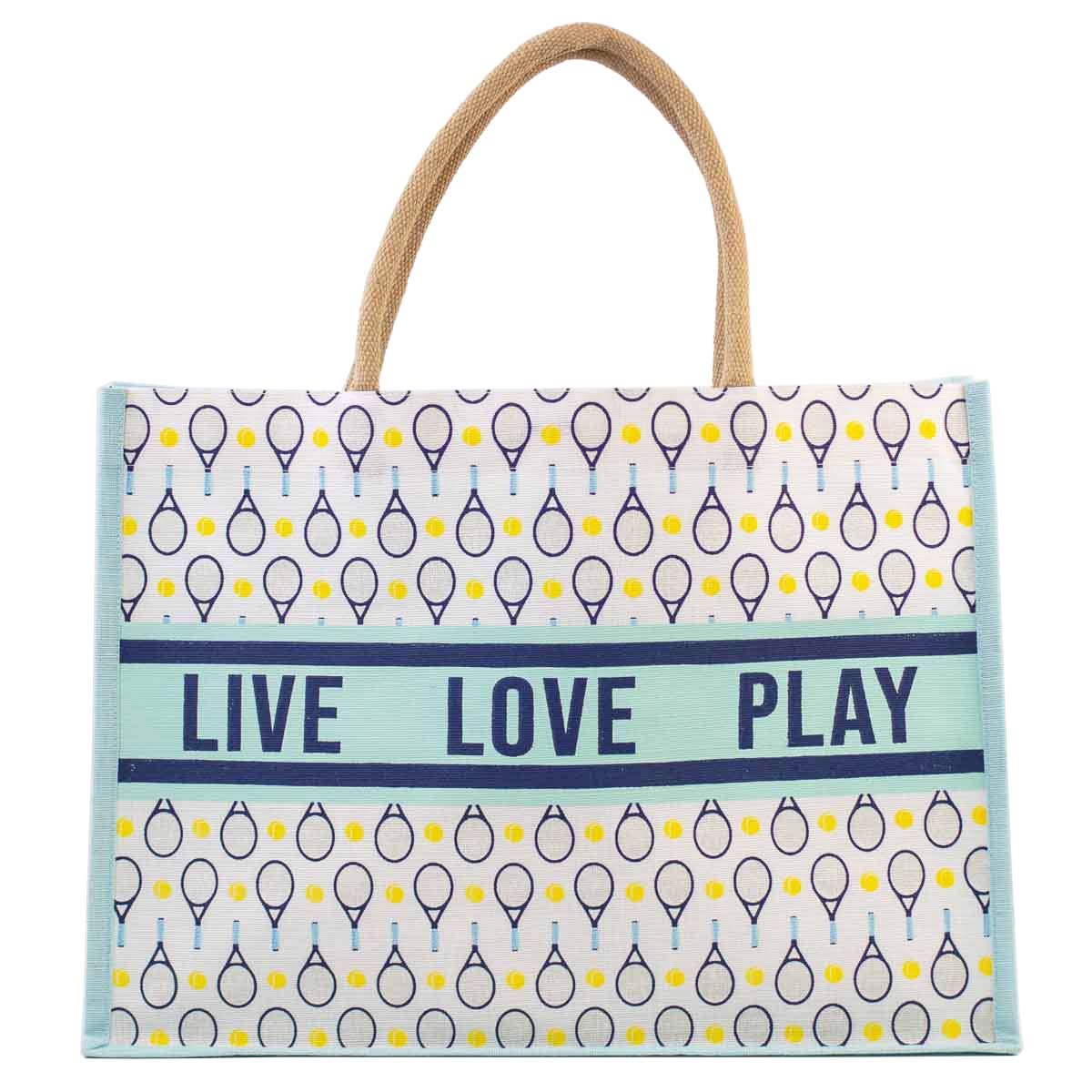 Tennis Love Juco Tote Sky/Navy/White 19x14x7.5 - themonogram manor 