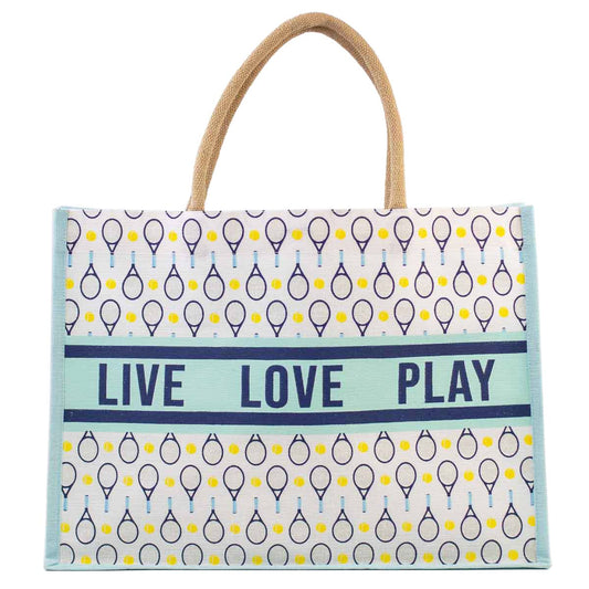 Tennis Love Juco Tote Sky/Navy/White 19x14x7.5 - themonogram manor 