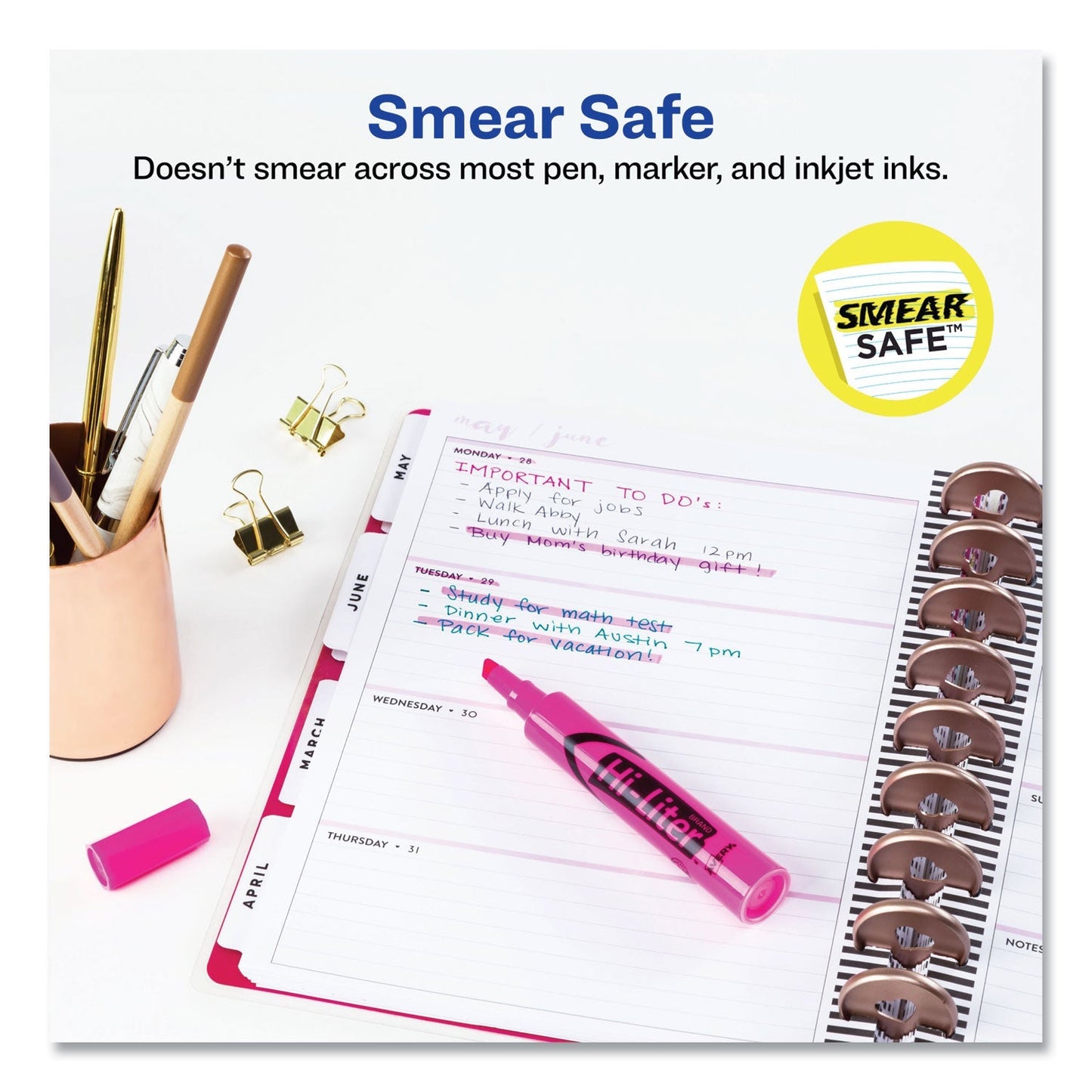 Avery HI - LITER Desk - Style Highlighters, Fluorescent Pink Ink, Chisel Tip, Pink/Black Barrel, Dozen - themonogram manor 