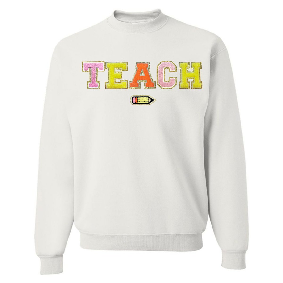 Teach Pencil Letter Patch Crewneck Sweatshirt - themonogram manor 