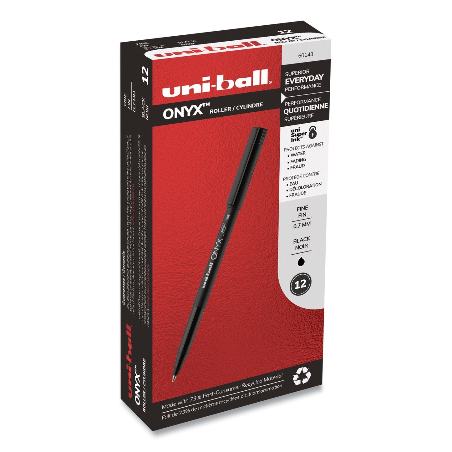 uniball ONYX Roller Ball Pen, Stick, Fine 0.7 mm, Black Ink, Black Matte Barrel, Dozen - themonogram manor 