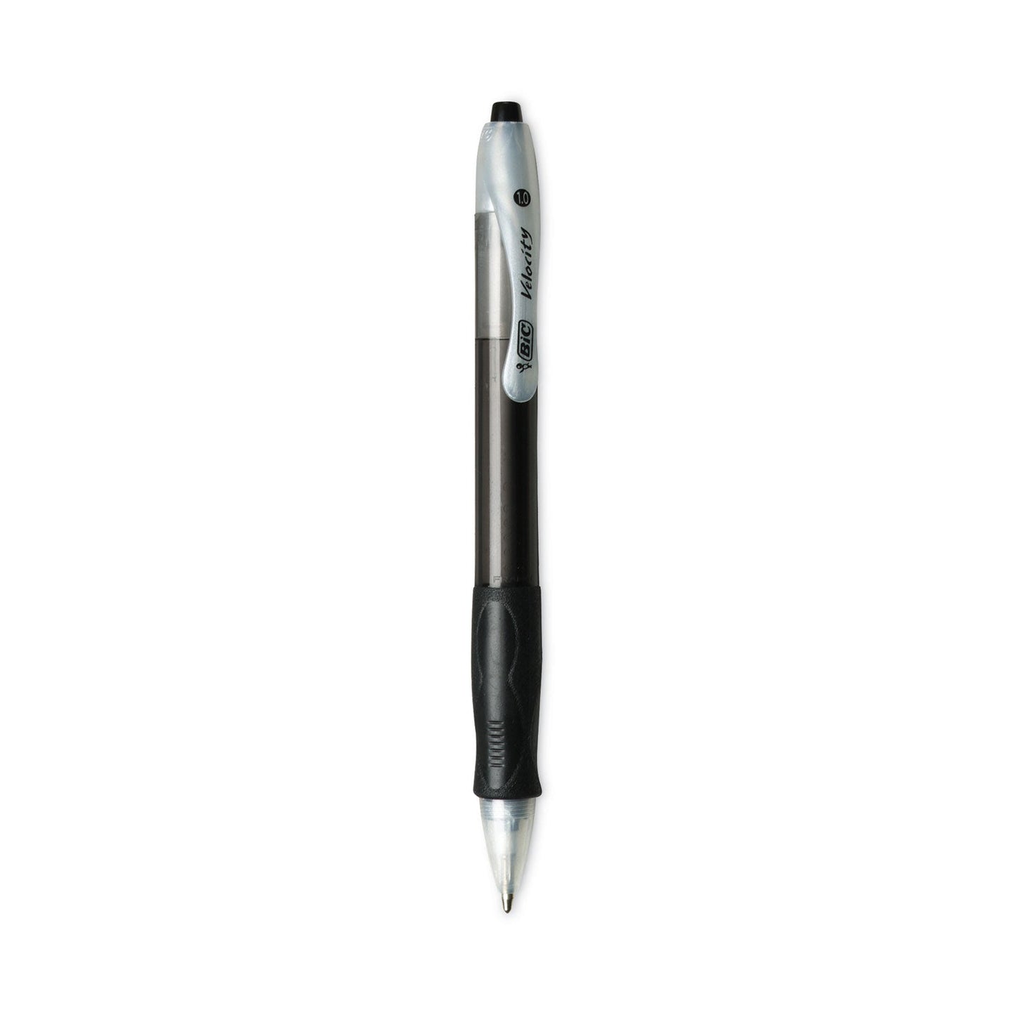 BIC Velocity Easy Glide Ballpoint Pen, Retractable, Medium 1 mm, Black Ink, Translucent Black Barrel, Dozen - themonogram manor 
