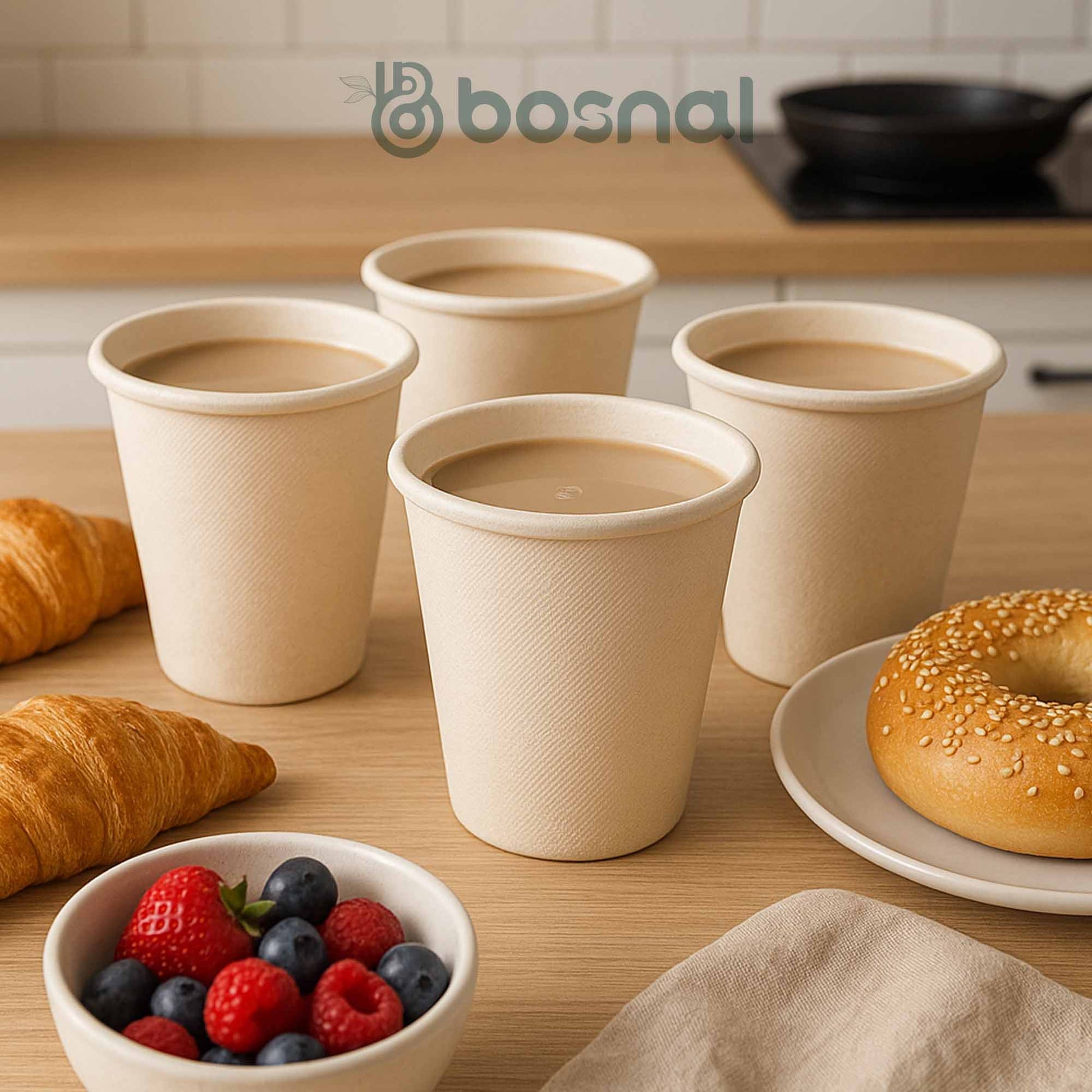 Bosnal - Sugarcane Bagasse Compostable 8 Oz Cups with Lids - themonogram manor 