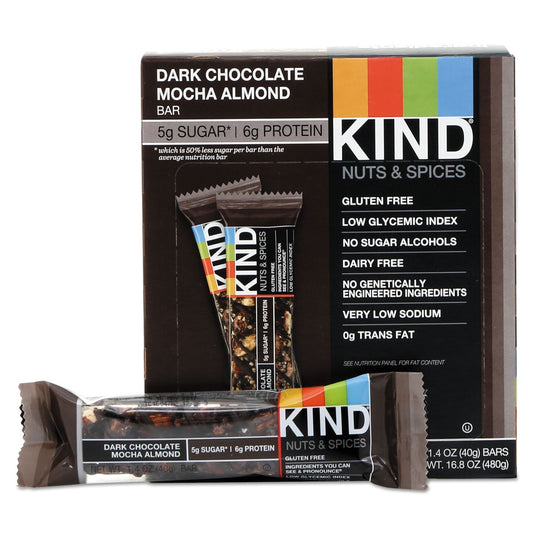 KIND Nuts and Spices Bar, Dark Chocolate Mocha Almond, 1.4 oz Bar, 12/Box - themonogram manor 