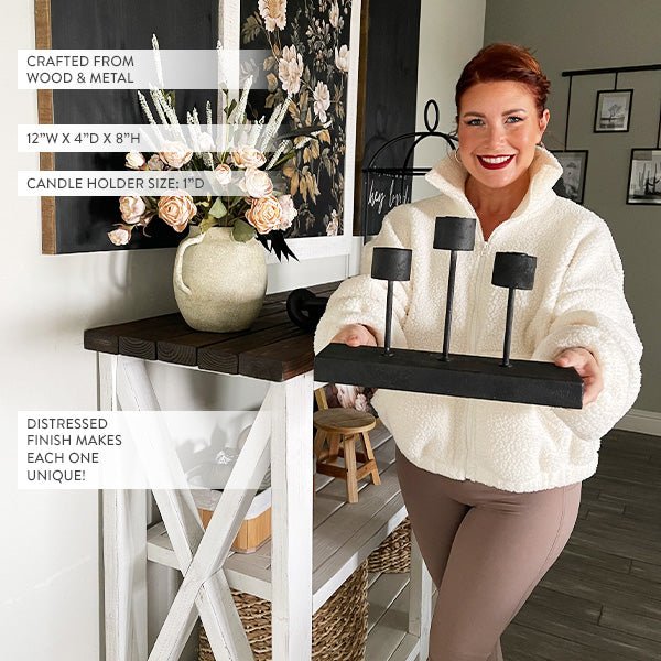 Distressed Black Metal Candle Holder - themonogram manor 