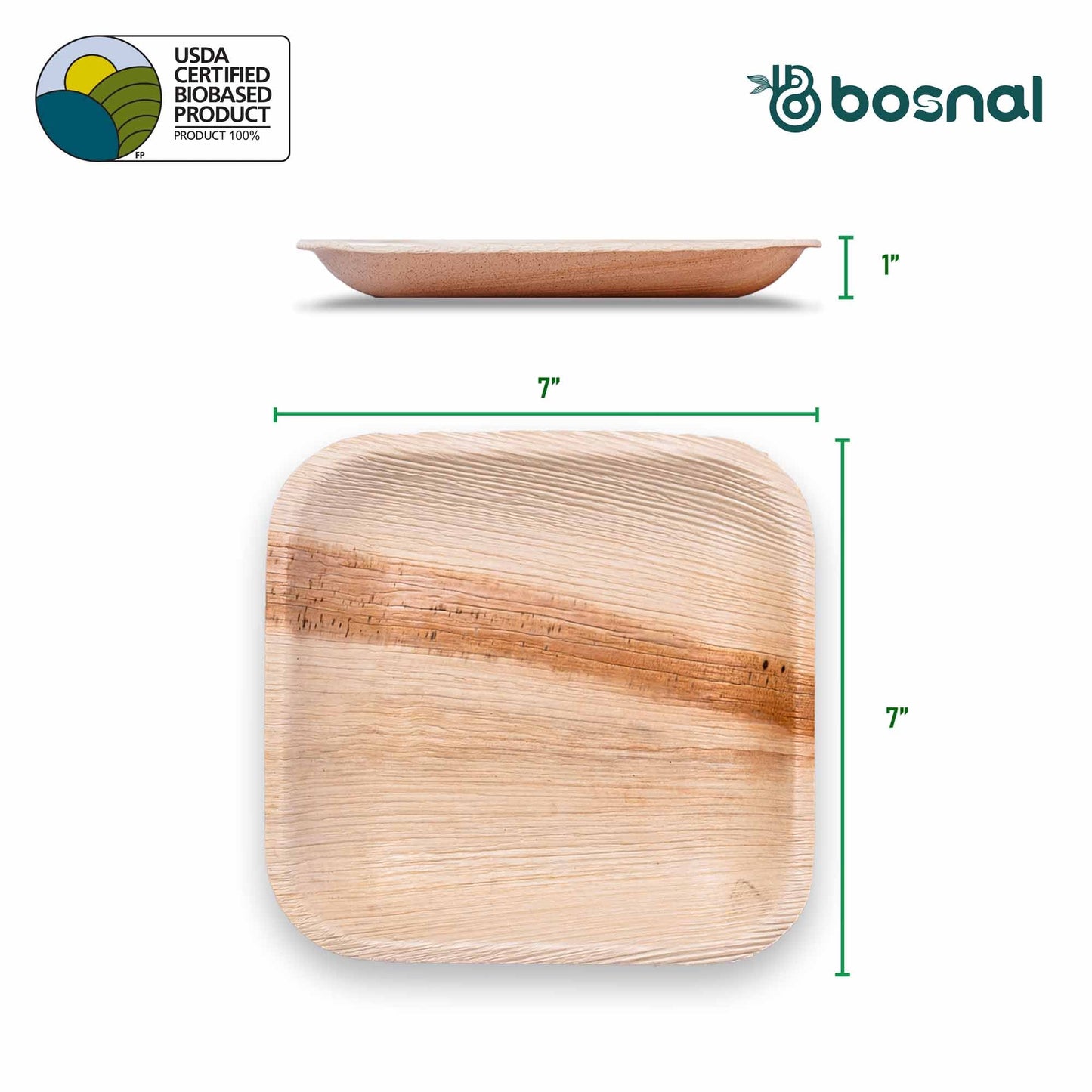 Bosnal - Palm Leaf Biodegradable Plates; 7 inch, Square - themonogram manor 