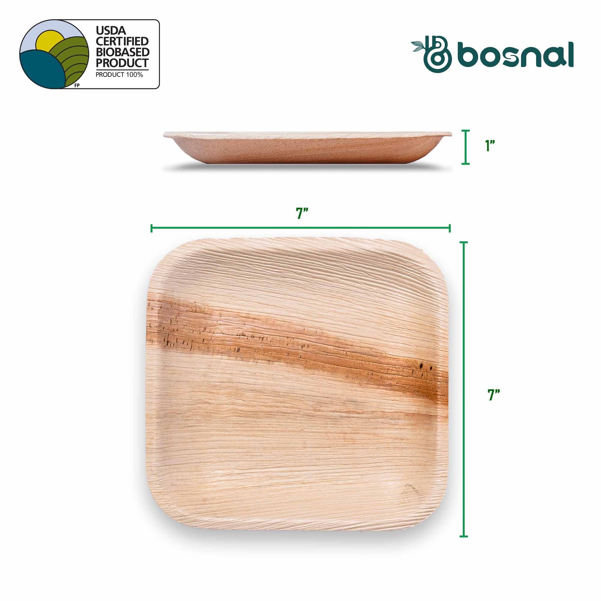 Bosnal - Palm Leaf Biodegradable Plates; 7 inch, Square - themonogram manor 