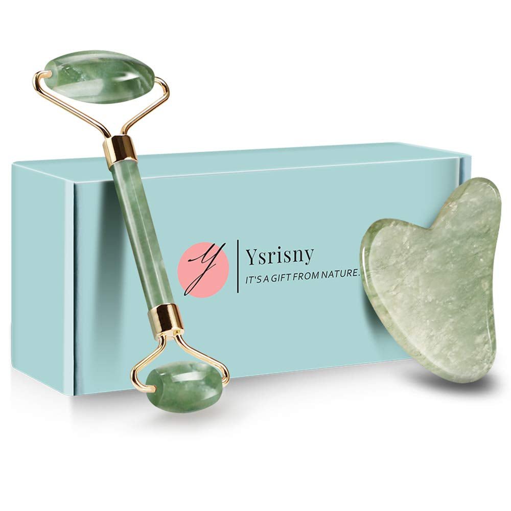 Gua Sha Facial Tools Jade Roller for Face - Facial Massage Tool for anti Aging Wrinkles and Skin Rejuvenate -100% Natural Jade Stone for Face Eyes (Jade Roller+Gua SHA) - themonogram manor 