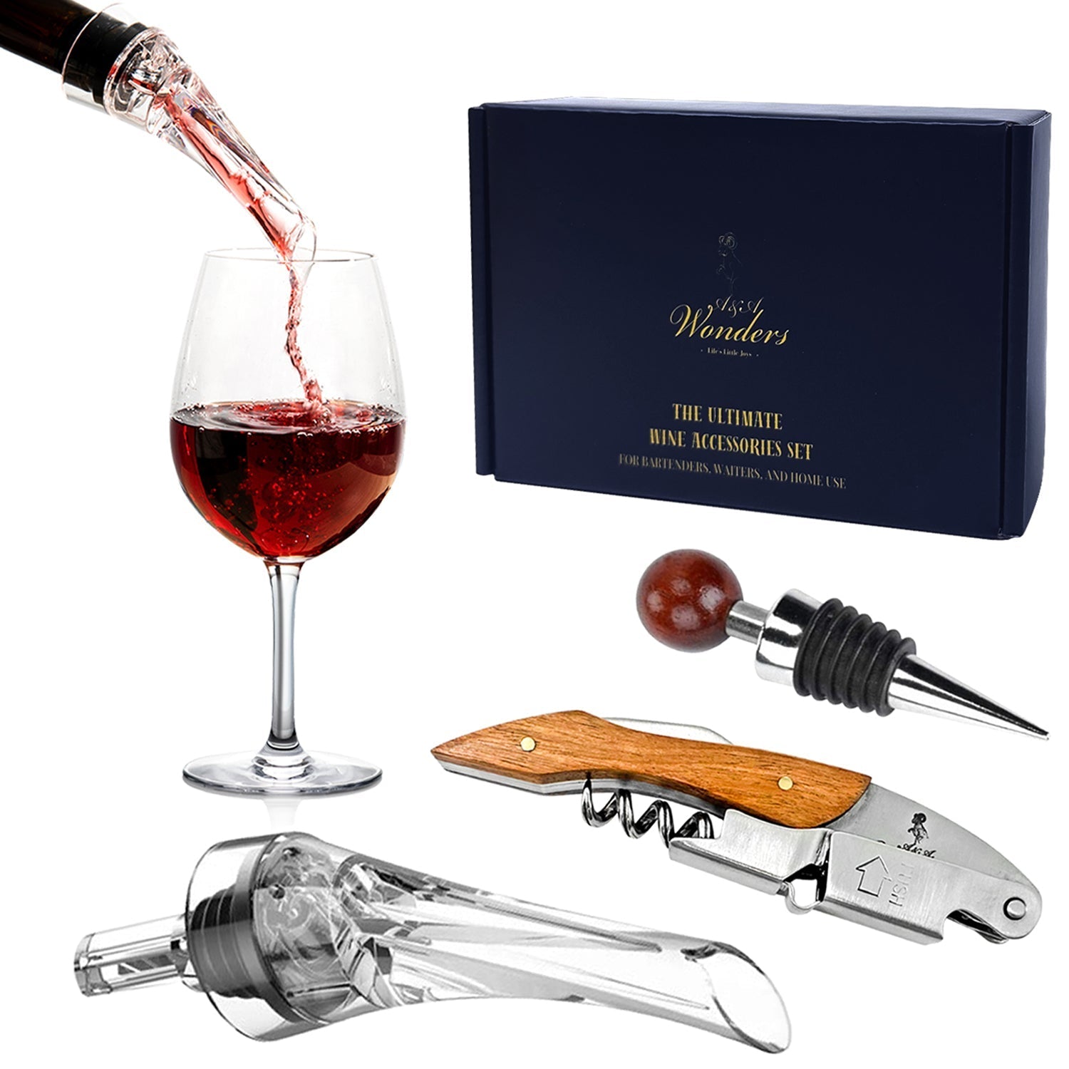 Ultimate Wine Accessories Set Featuring 3 in - 1 Multifunctional Waiters Corkscrew - themonogram manor 