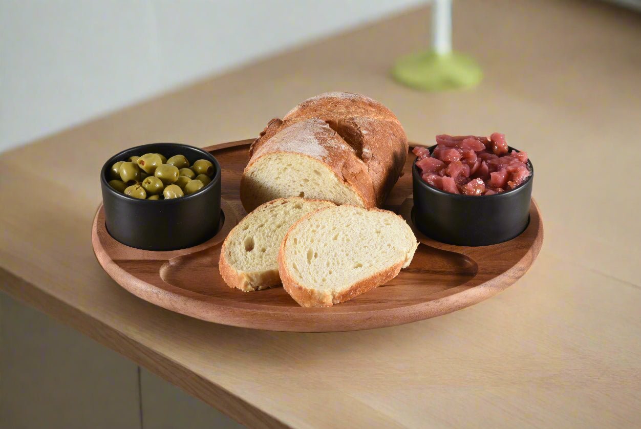 Charcuterie / Serving Tray w/ 2 Ceramic Bowls w/ Lids - themonogram manor 