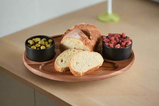 Charcuterie / Serving Tray w/ 2 Ceramic Bowls w/ Lids - themonogram manor 