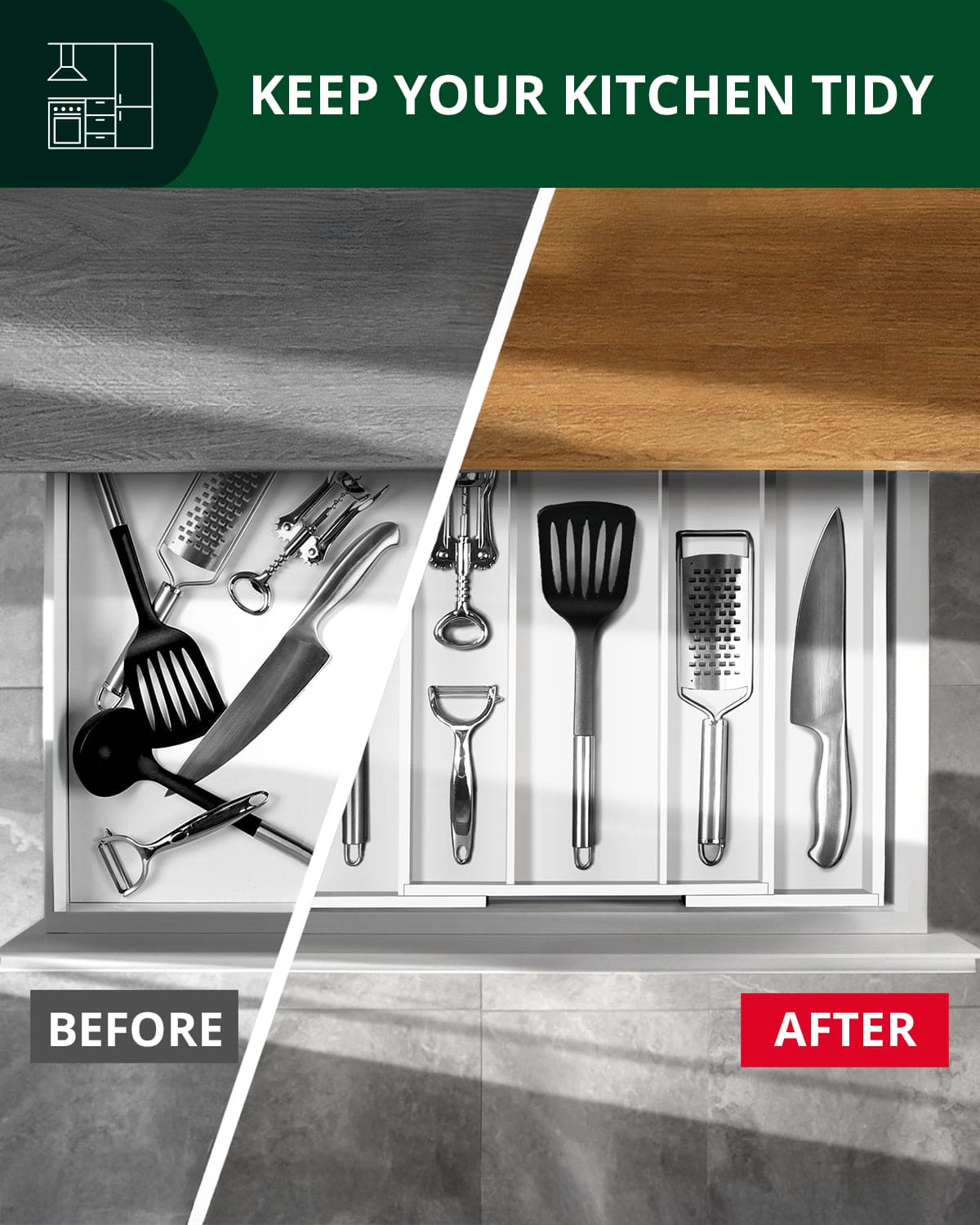 Utensil Drawer Organizer, White (5 Slots) - themonogram manor 