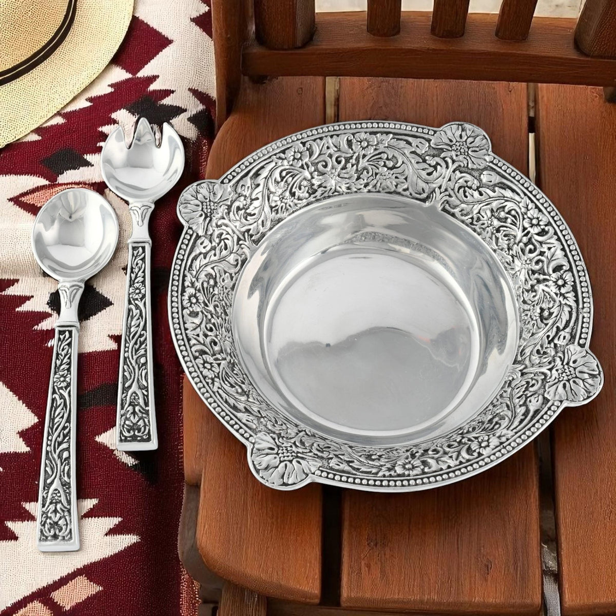 Concho Pattern Salad Bowl with Serving Set - themonogram manor 