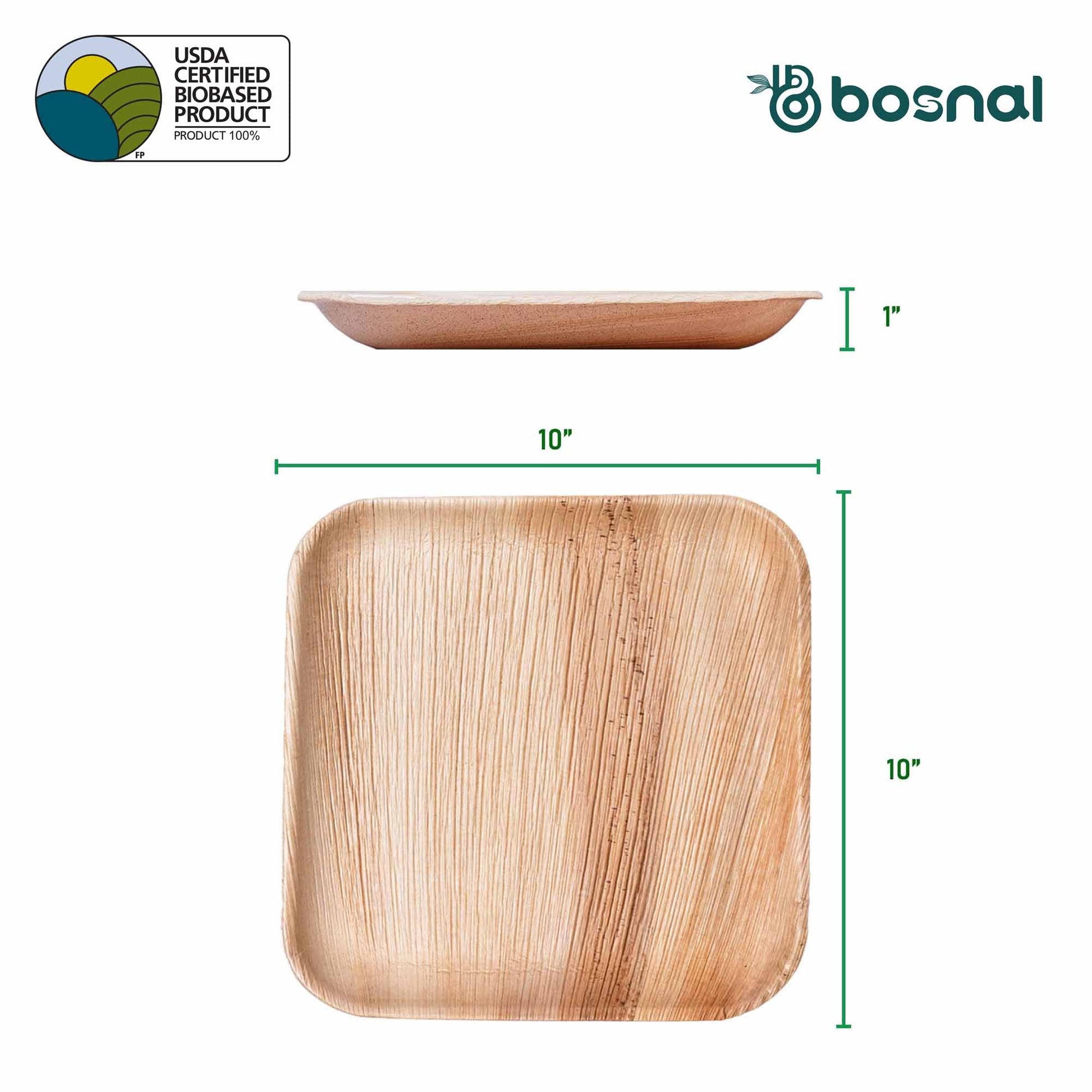 Bosnal - Palm Leaf Biodegradable Plates, 10 inch, Square - themonogram manor 