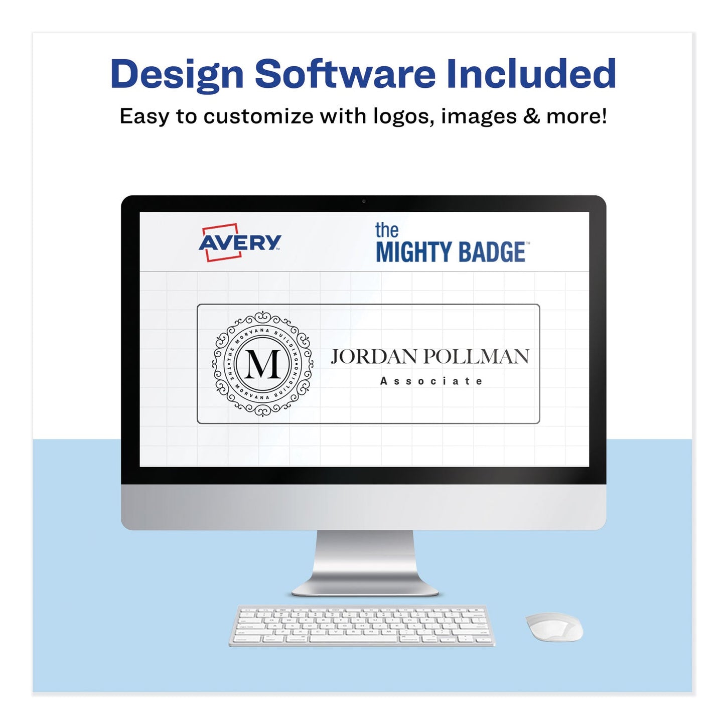 Avery The Mighty Badge Name Badge Holder Kit, Horizontal, 3 x 1, Laser, Gold, 10 Holders/ 80 Inserts - themonogram manor 