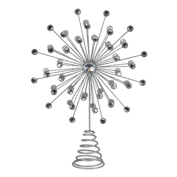 13" Silver Crystal Burst Tree Topper - themonogram manor 