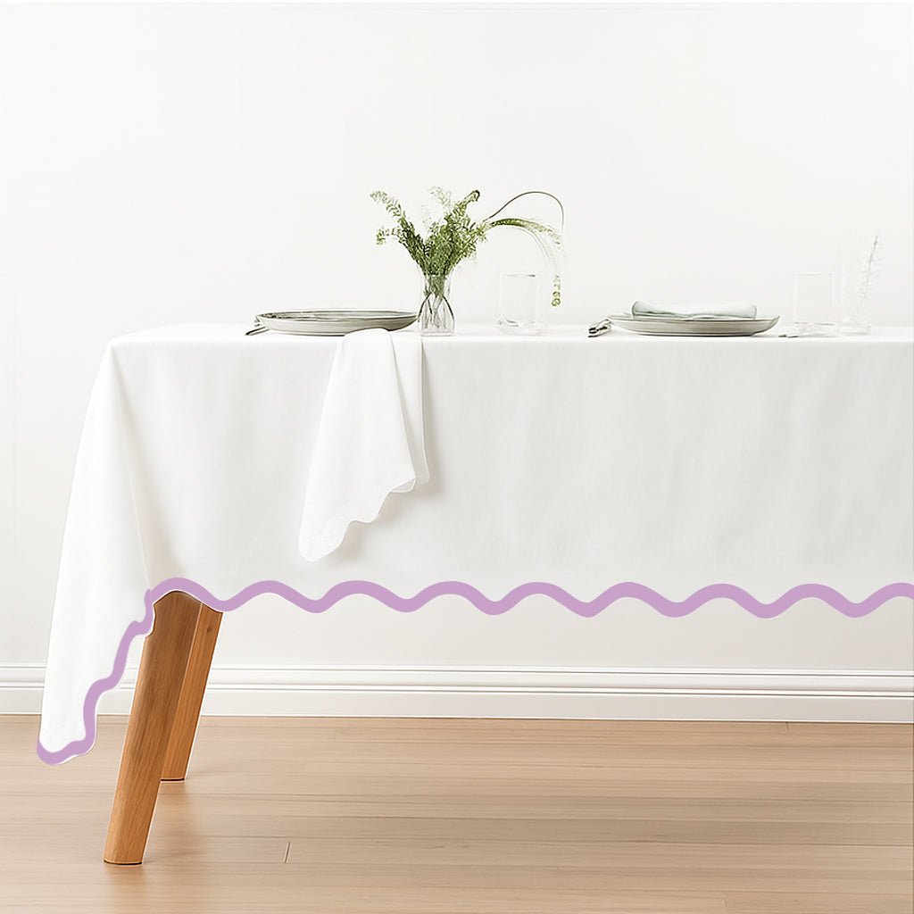 Applique Scalloped Embroidery Cotton Table Cloth - themonogram manor 