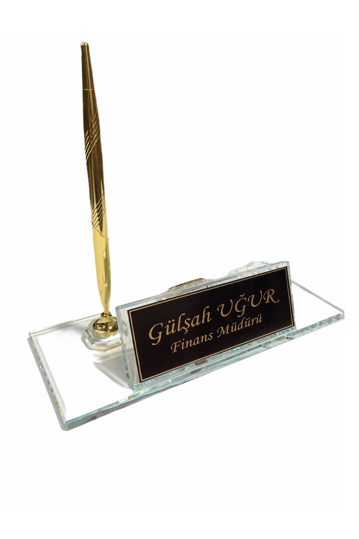 MOOG Black Glass Desk Name Plate With Clock - themonogram manor 