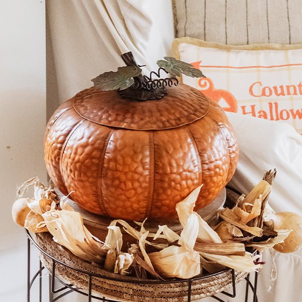 Indoor/Outdoor Metal Pumpkin with Lid - themonogram manor 