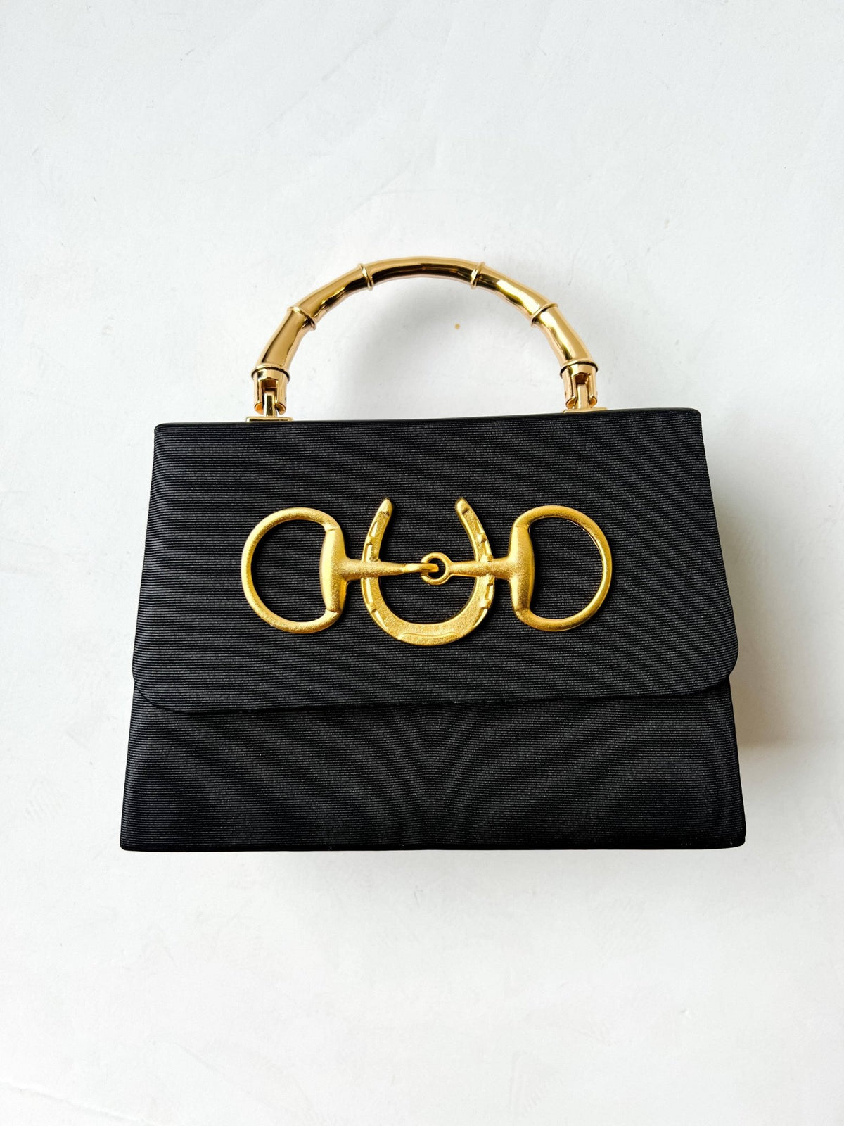 Black Faille Lulu with Gold Handle Handbag - Gold Charms- WS - themonogram manor 