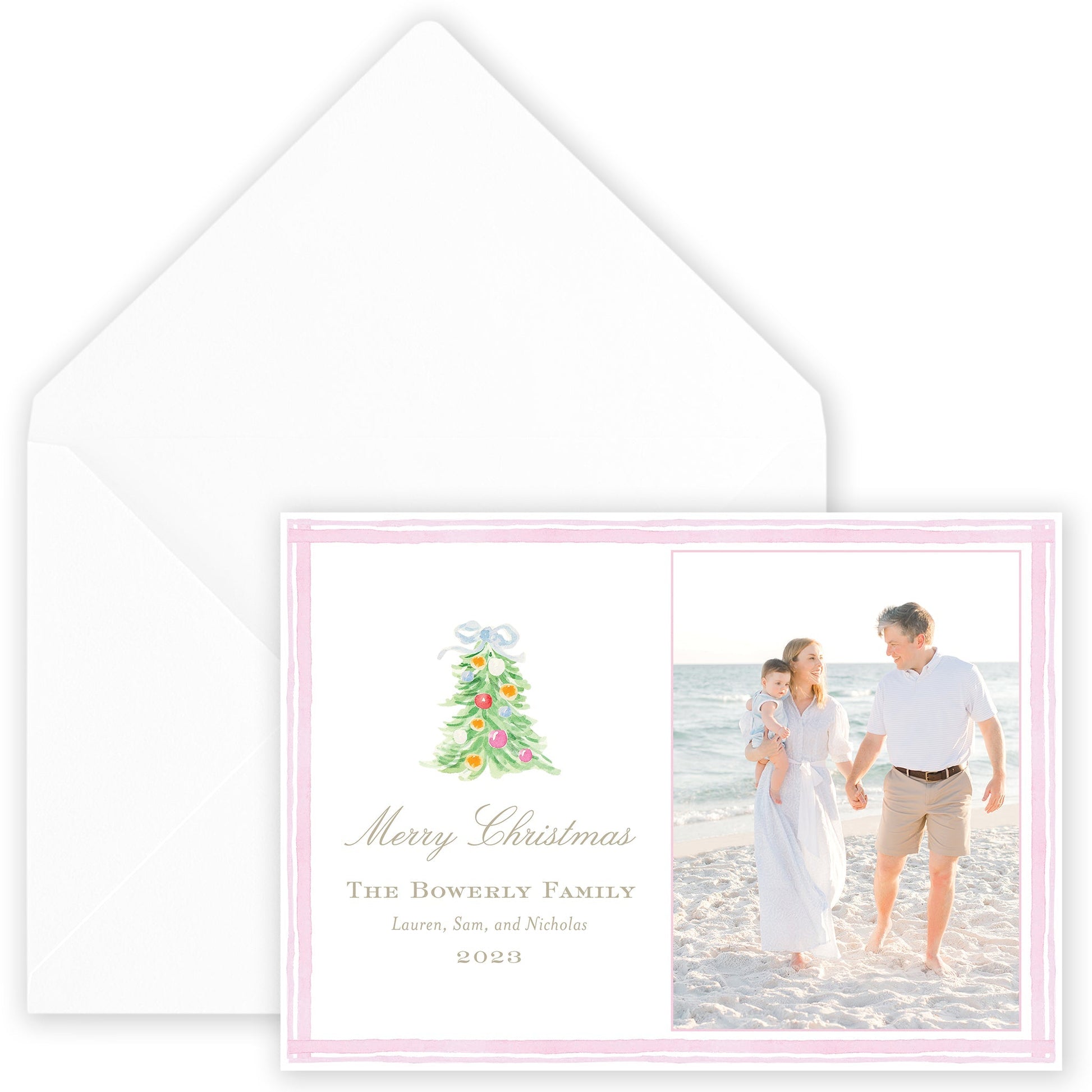 oh, christmas tree pink horizontal holiday card - themonogram manor 