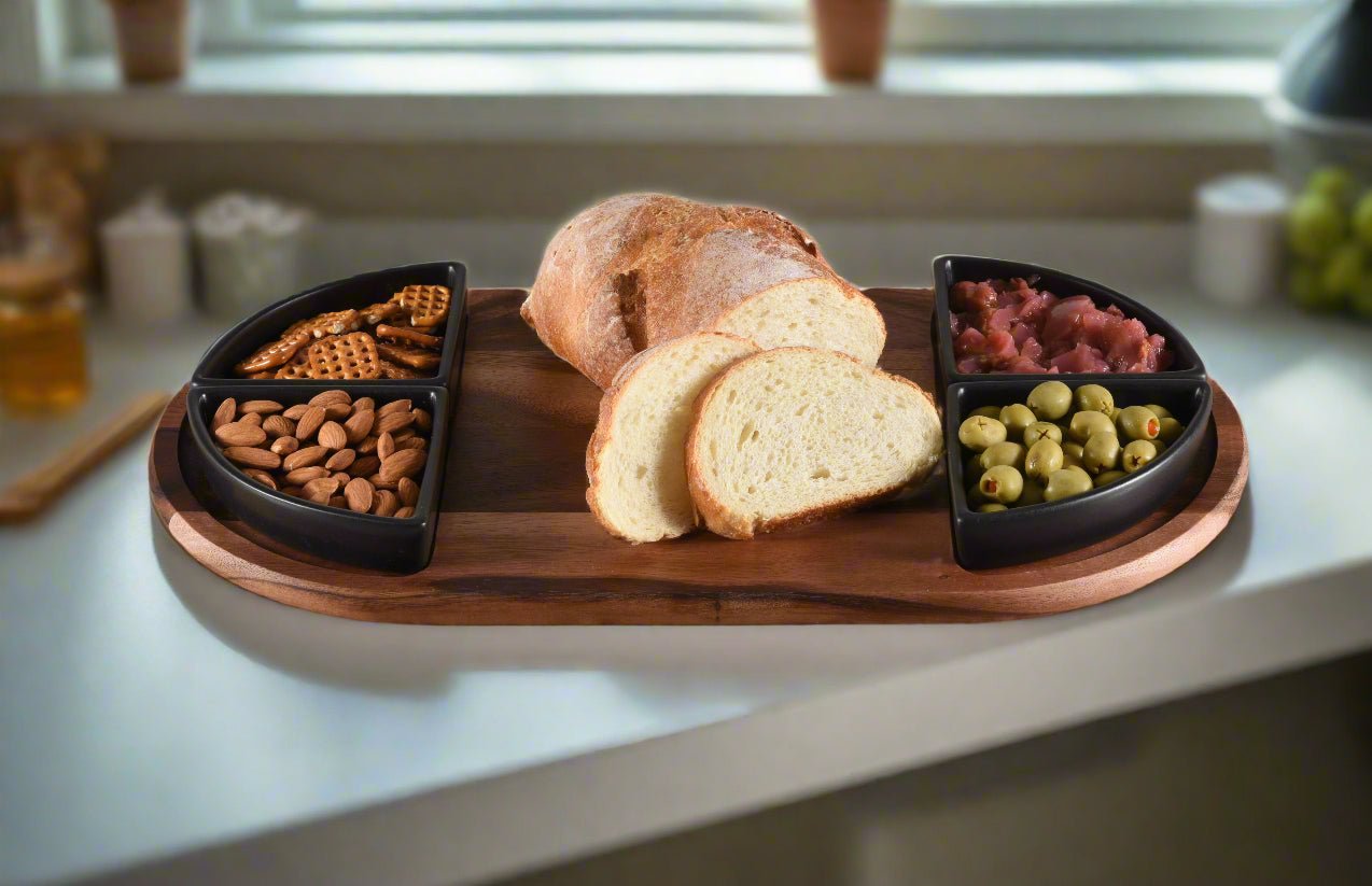 Charcuterie / Serving Tray w/ 4 Triangular Ceramic Bowls - themonogram manor 