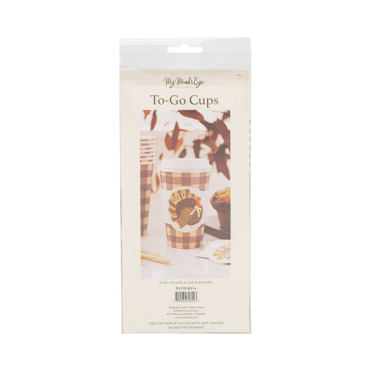 PLTG1821 - Brown Gingham Turkey To Go Cups (8ct 16oz) - #themonogram manor #