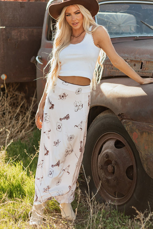 Western Lace Trim High Waist Maxi Skirt - themonogram manor 