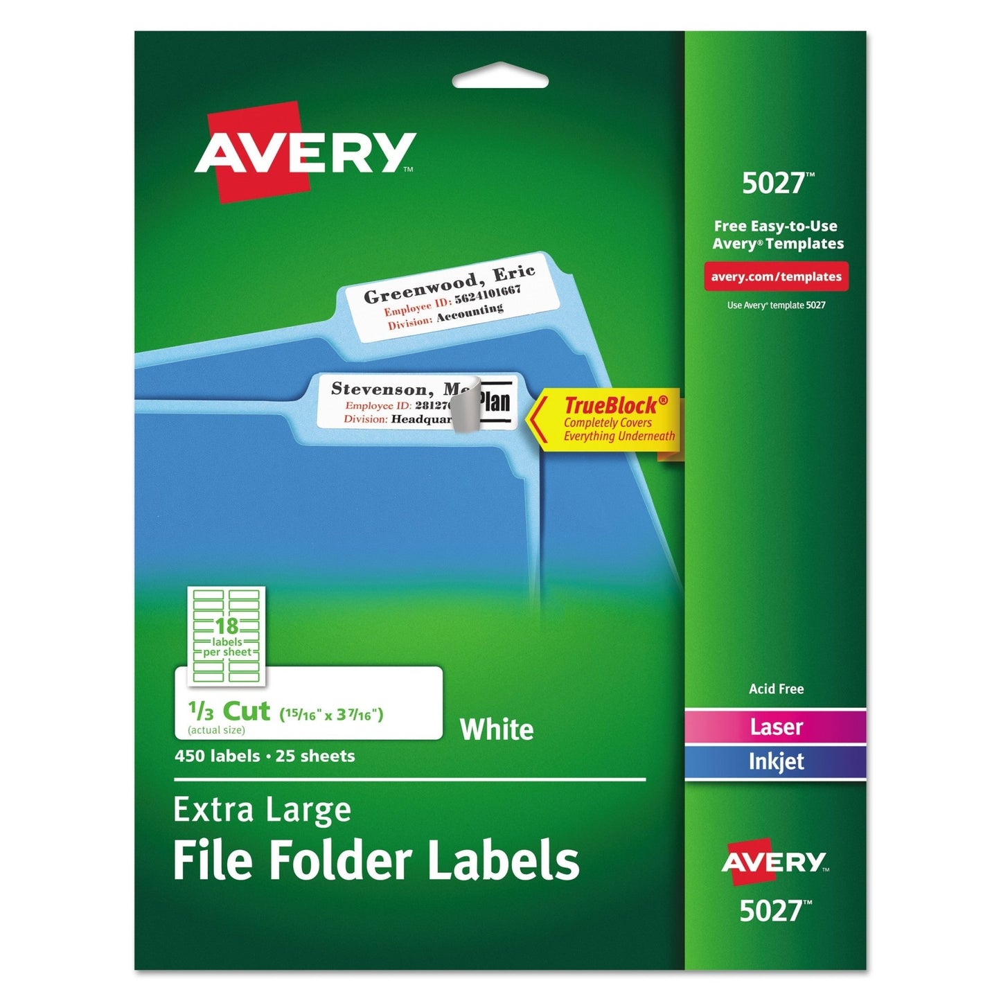 Avery Extra - Large TrueBlock File Folder Labels with Sure Feed Technology, 0.94 x 3.44, White, 18/Sheet, 25 Sheets/Pack - themonogram manor 