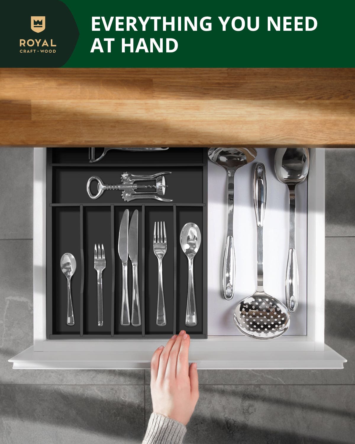 Basic Silverware Drawer Organizer, Black - themonogram manor 