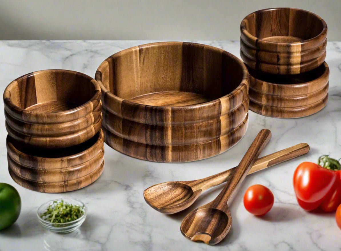 Large Salad Bowl with Servers and 4 Individuals - 330B7 - themonogram manor 