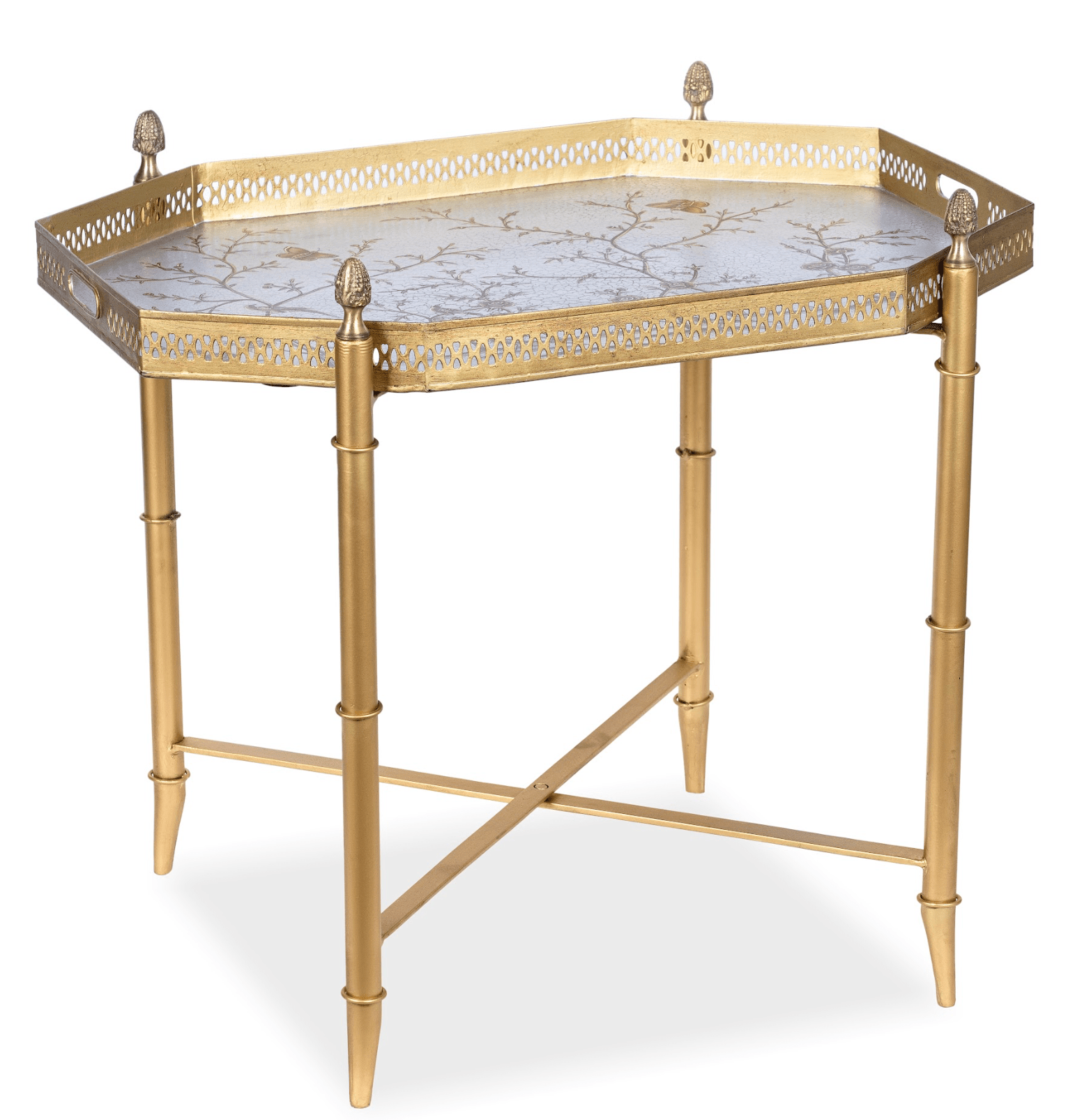 Pewter Octagon Tray with Gold Table - themonogram manor 