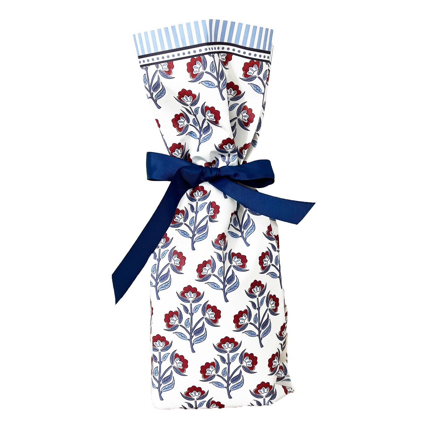 In Stock Paper Wine Bags | Red Floral Block Print - themonogram manor 