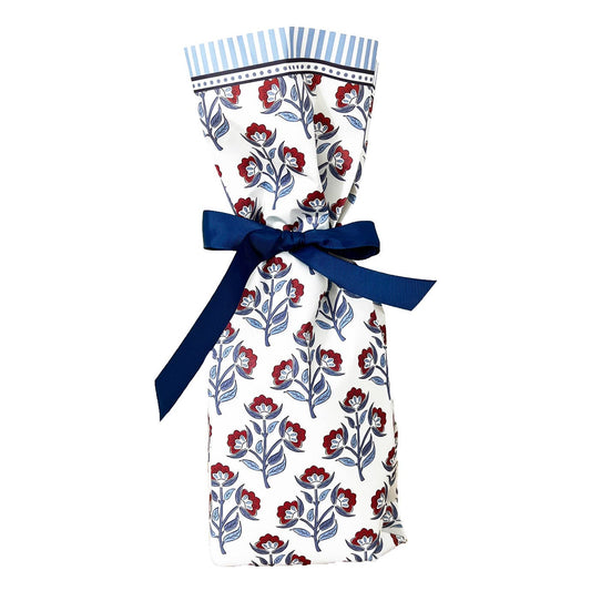 In Stock Paper Wine Bags | Red Floral Block Print - themonogram manor 