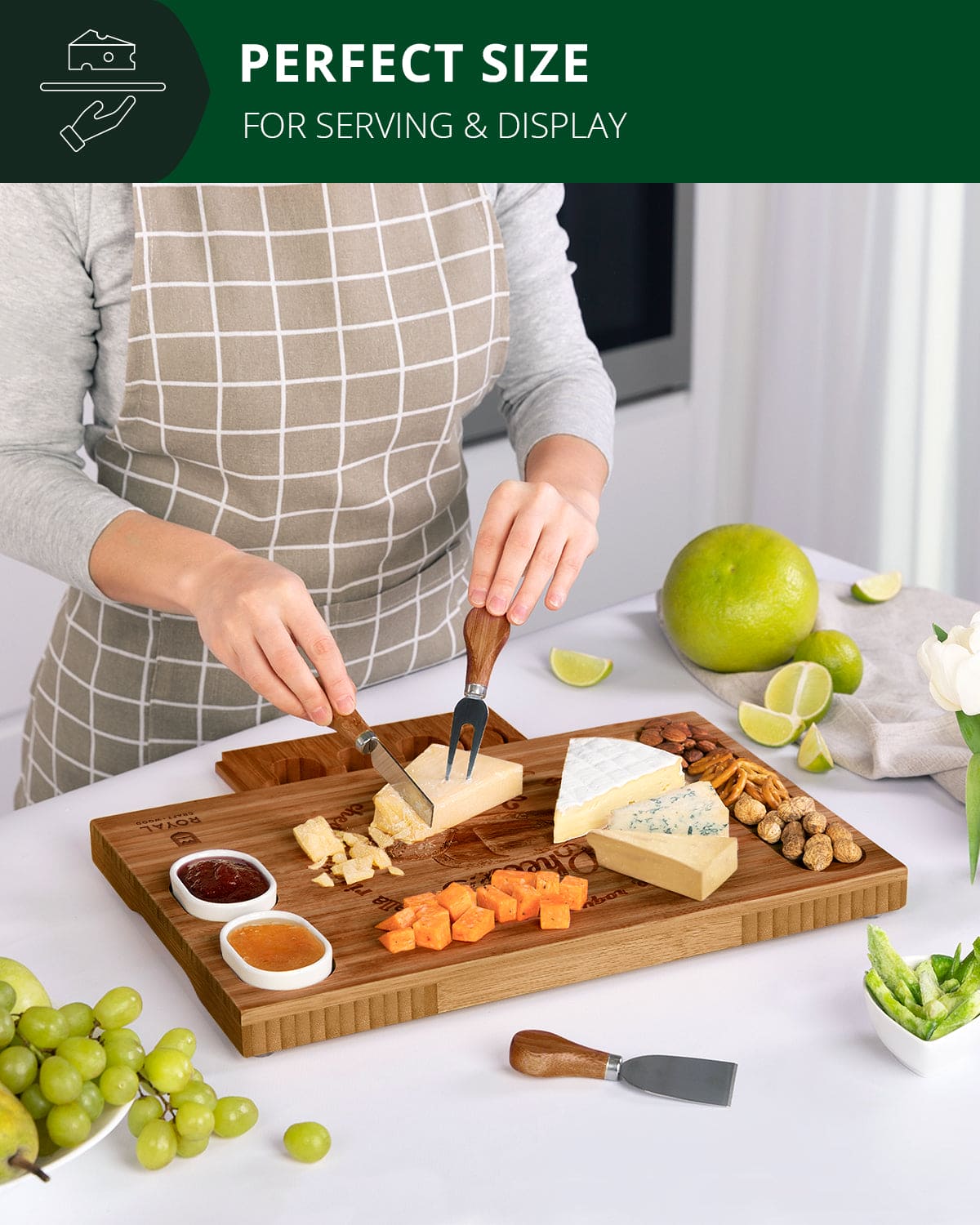 Cheese Board Set w/knives, 16.5“x11”, Brown - themonogram manor 