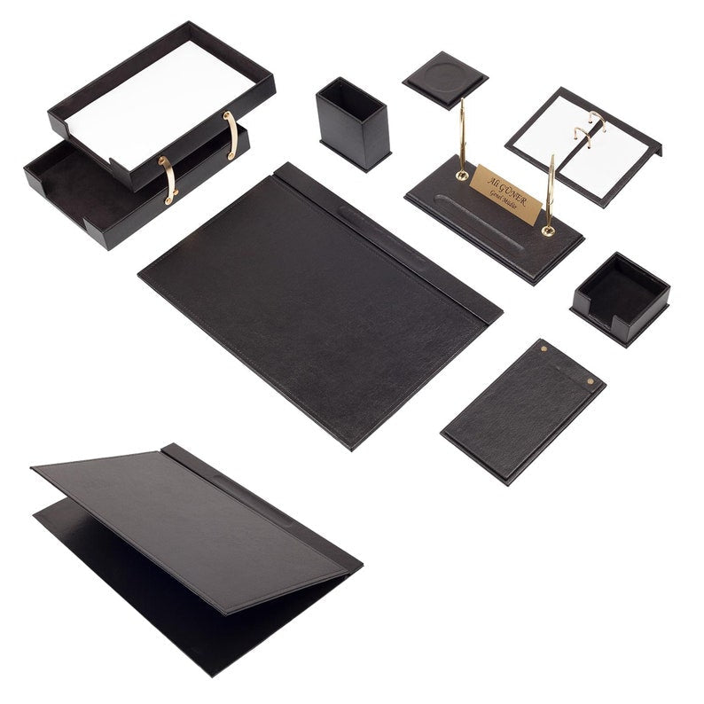 MOOG Leather Desk Set - Double Document Tray - White - 10 PCS - themonogram manor 