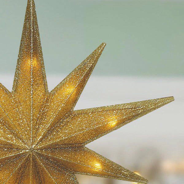 12" Lit Gold Glitter Star Tree Topper - themonogram manor 