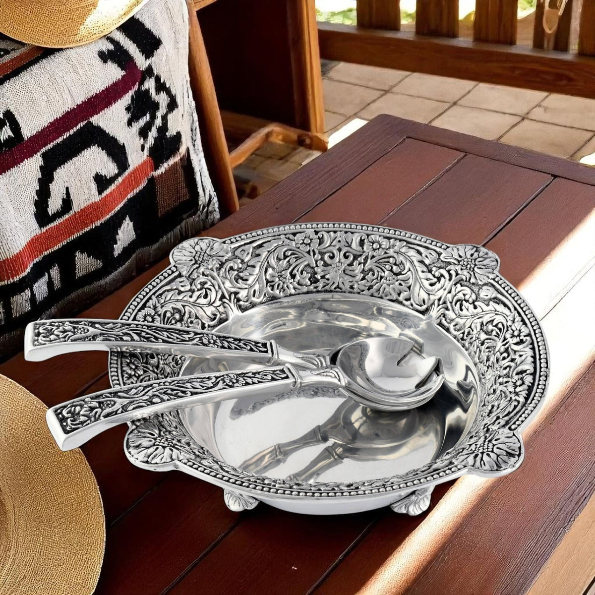 Concho Pattern Salad Bowl with Serving Set - themonogram manor 