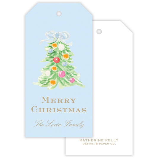 oh, christmas tree blue personalized gift tag - themonogram manor 