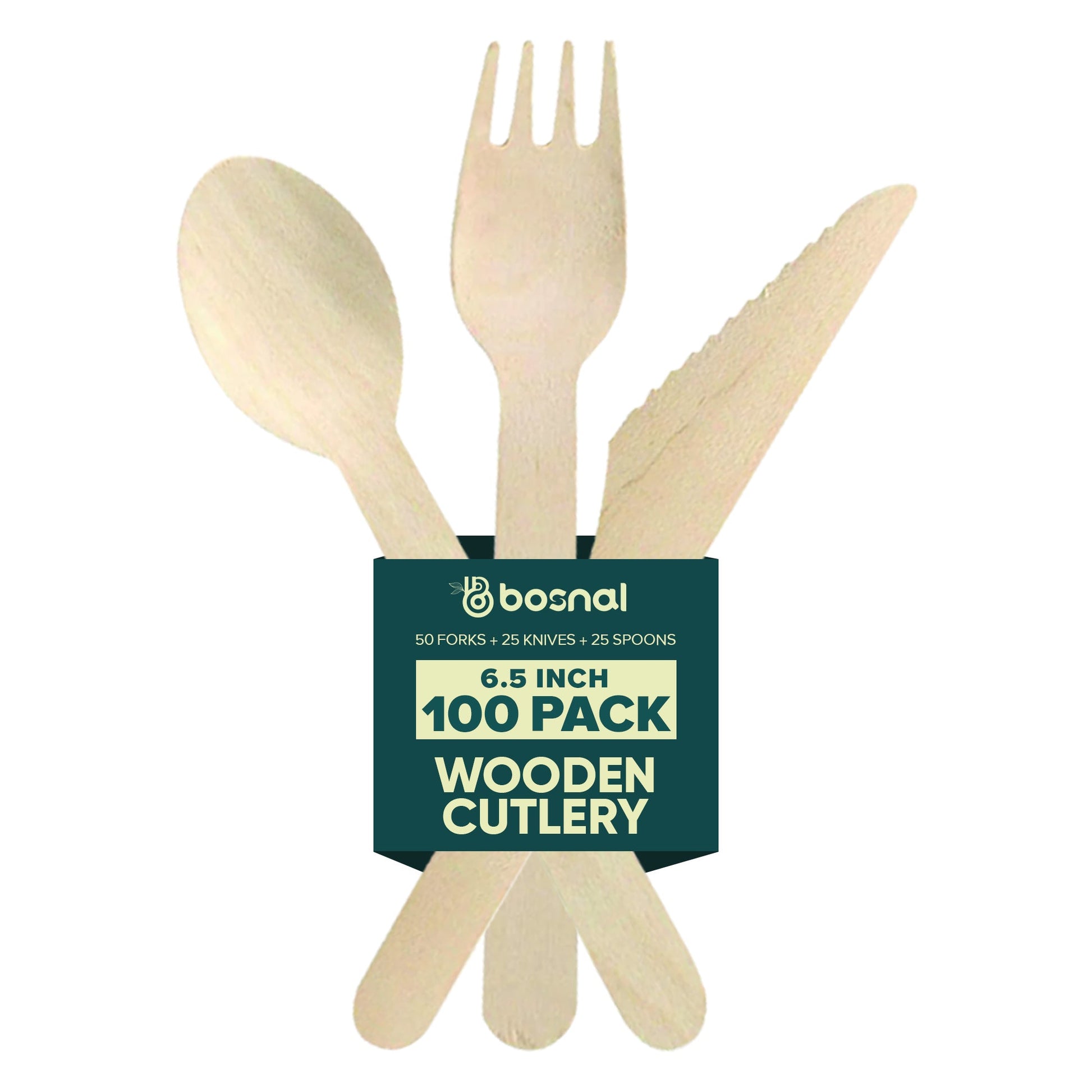 Bosnal – Wooden Disposable Cutlery Set, 6.5 inch, 100 Pcs - themonogram manor 