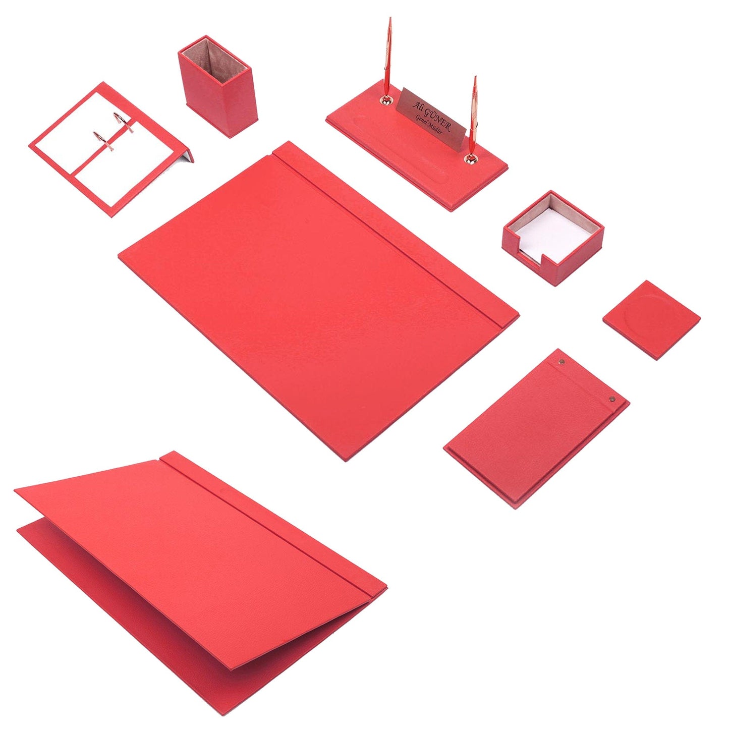 MOOG Leather Desk Set - Red - 9 PCS - themonogram manor 