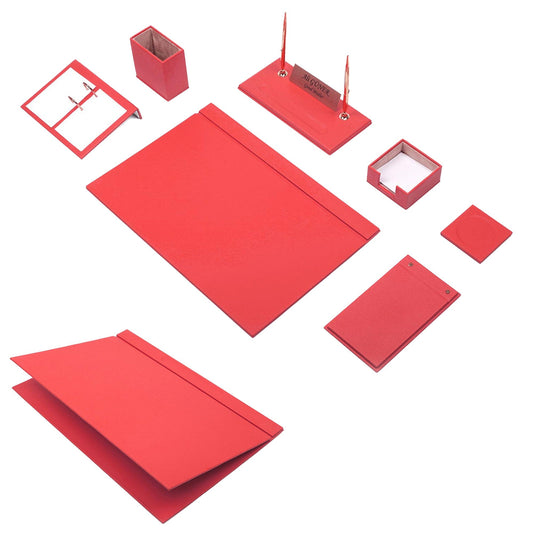 MOOG Leather Desk Set - Red - 9 PCS - themonogram manor 
