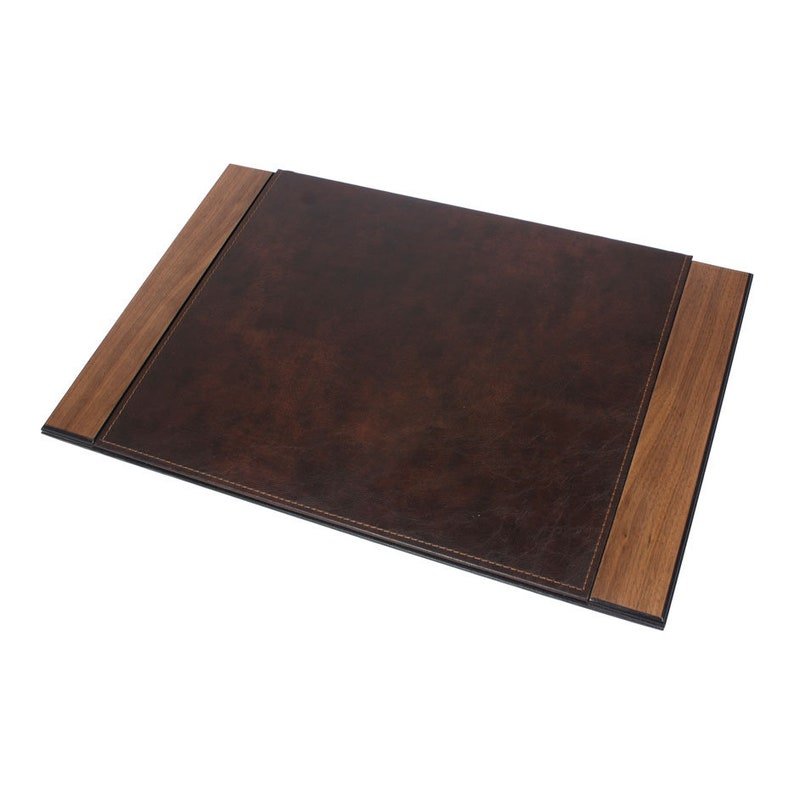 MOOG Leather Desk Pad | Prestige Desk Pad Mahogany Wood Combination - Bordeaux Leather - themonogram manor 