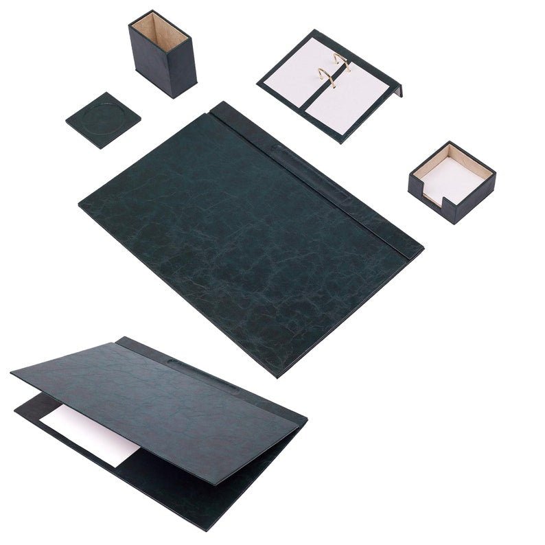 MOOG Leather Desk Set - 5 Accessories - Turquoise - 5 PCS - themonogram manor 