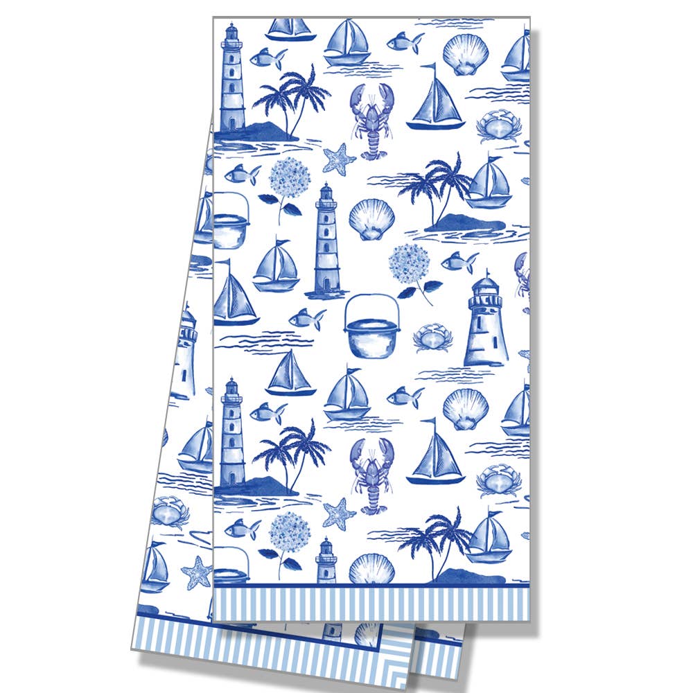 In Stock WH Hostess Cotton Tea Towel | Seaside Toile - themonogram manor 