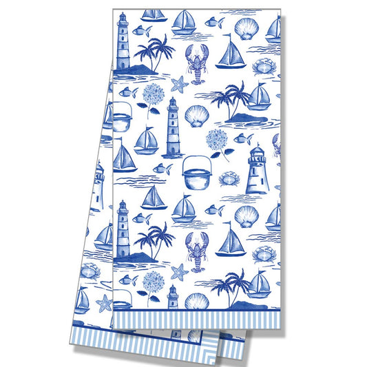 In Stock WH Hostess Cotton Tea Towel | Seaside Toile - themonogram manor 