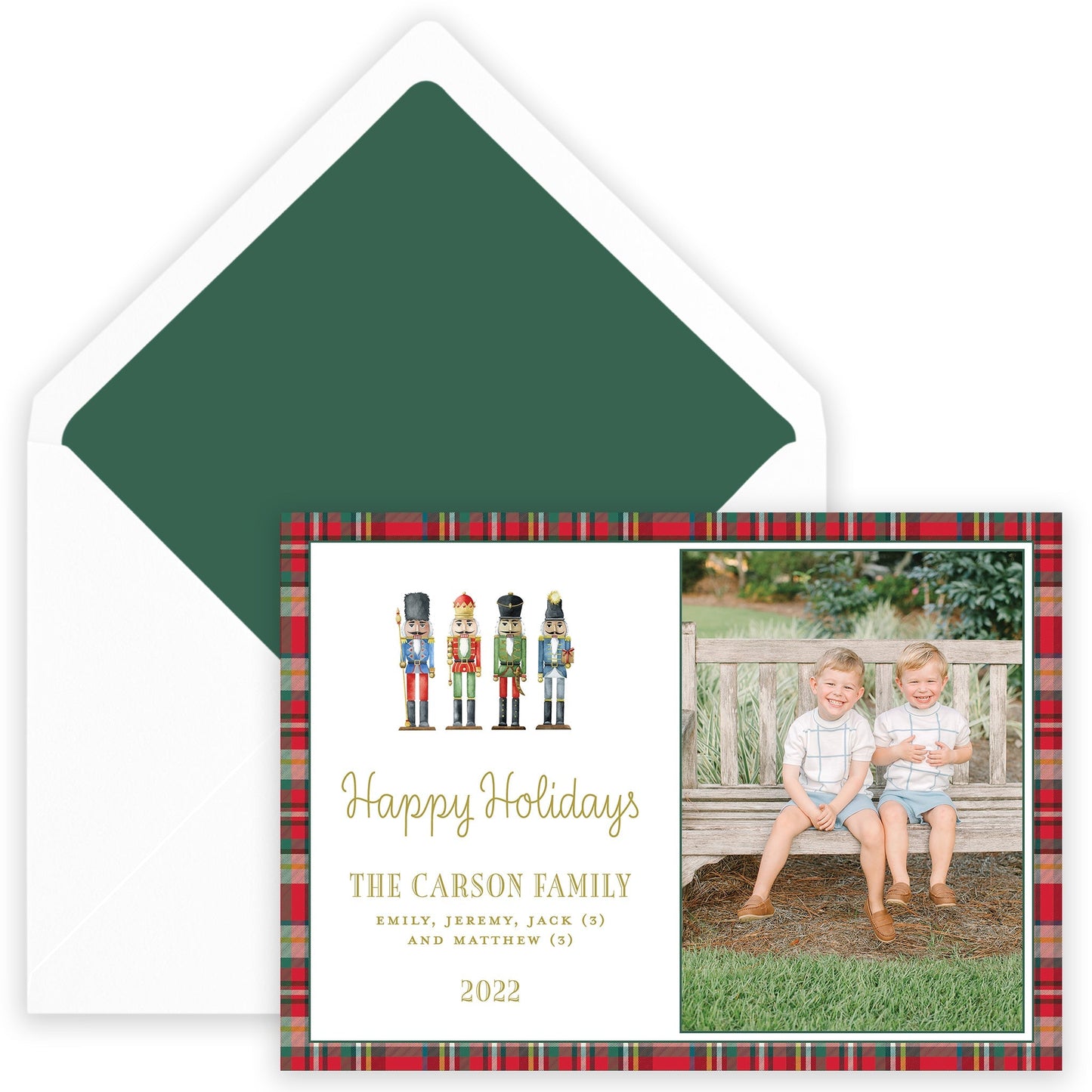 nutcracker plaid border landscape christmas card - themonogram manor 